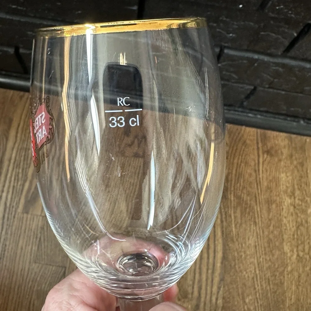Set of 2 Stella Artois Anniversary Chalice 33cl Beer Glass Belgium Gold Rim